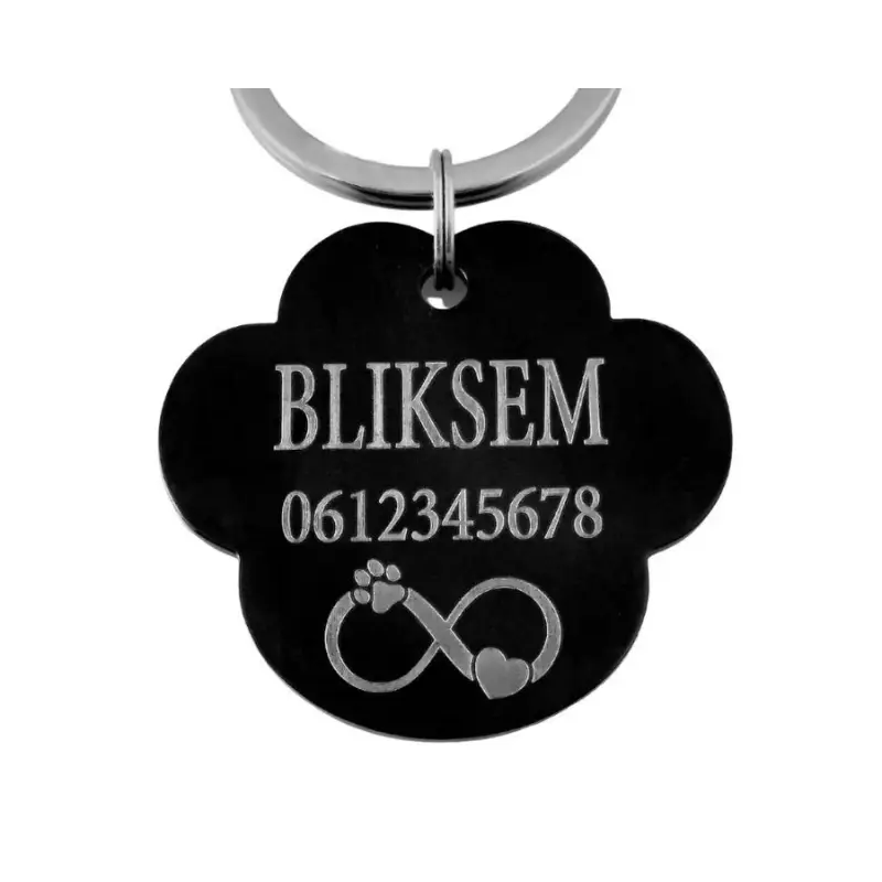 stoere hondenpenning graveren met naam en afbeelding zwart