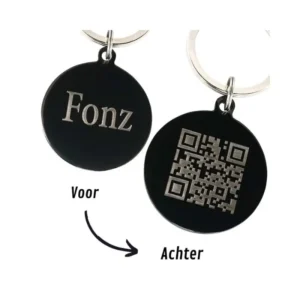 Gegraveerde Hondenpenning met QR code graveren zwart