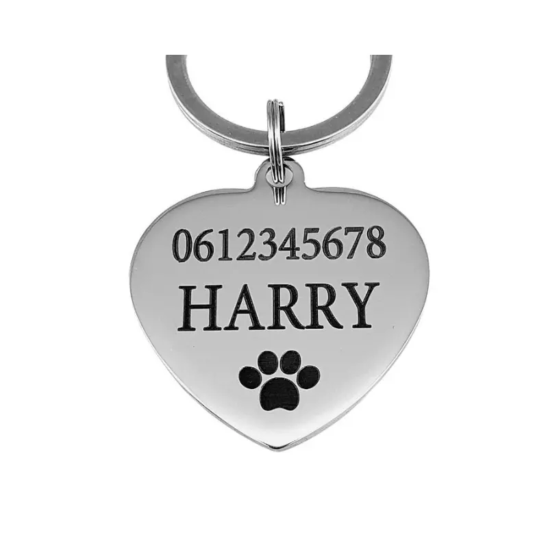 Penning hartje voor katten en honden Luxe Katten en honden penning graveren met de naam adres en telefoonnummer zilver