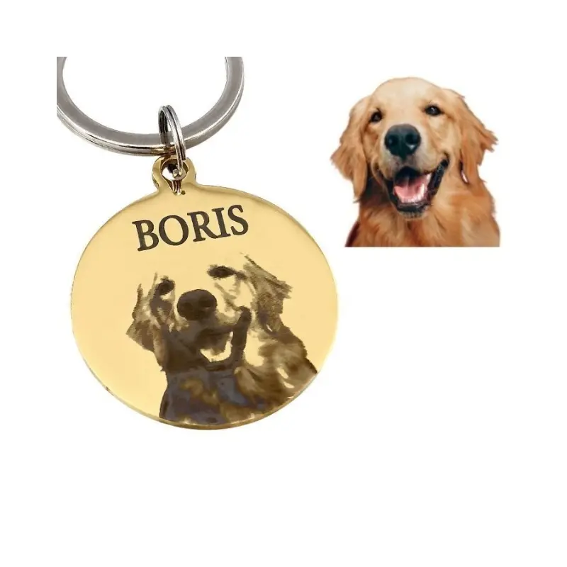 Hondenpenning met foto graveren mooie Hondenpenning gegraveerd met foto naam hond en adres goud