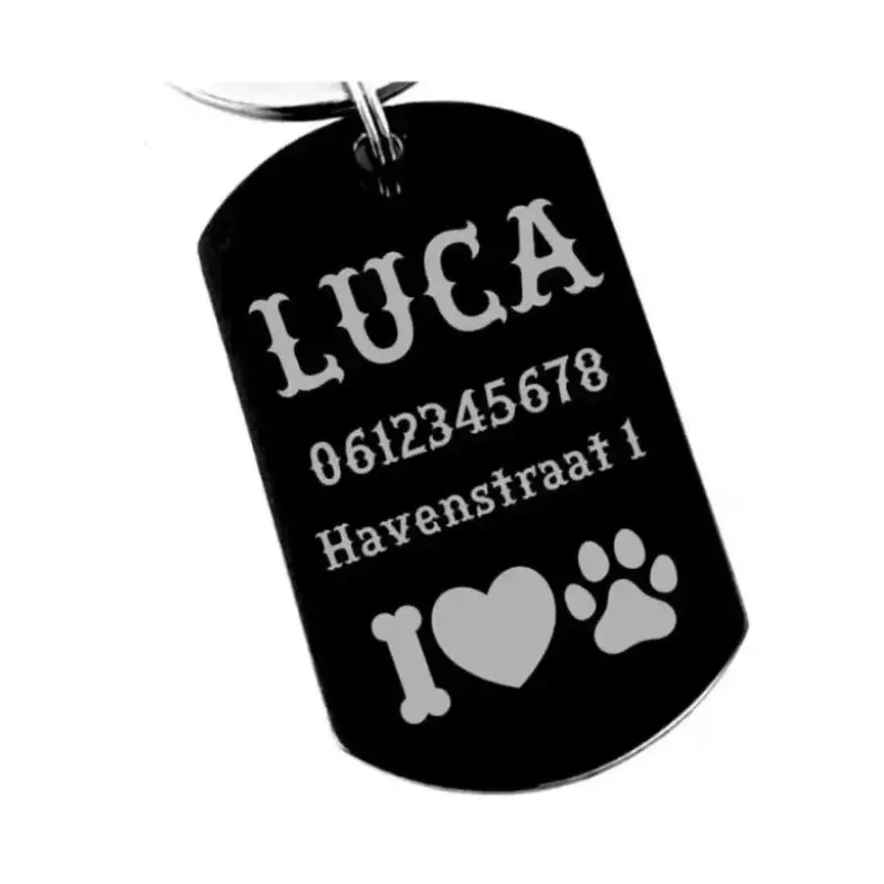 Hond ID Tag Titanium graveren Stoere Dog ID Tag graveren met naam adres telefoonnummerGratis bezorgen in NL en BE zwart