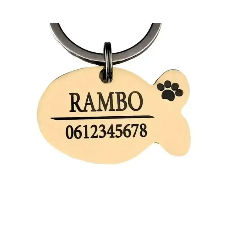 Dieren penning hond of kat graveren met naam Kattenpenning Graveerbaar goudkleurig