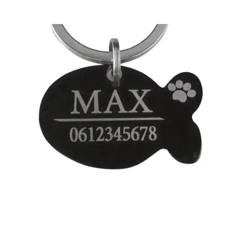 Dieren penning hond of kat graveren met naam Kattenpenning Graveerbaar zwart
